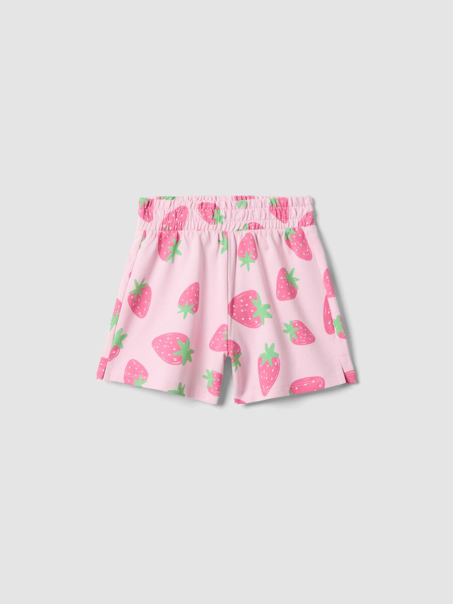 Girls' regular fit pink cotton shorts with strawberries_0
