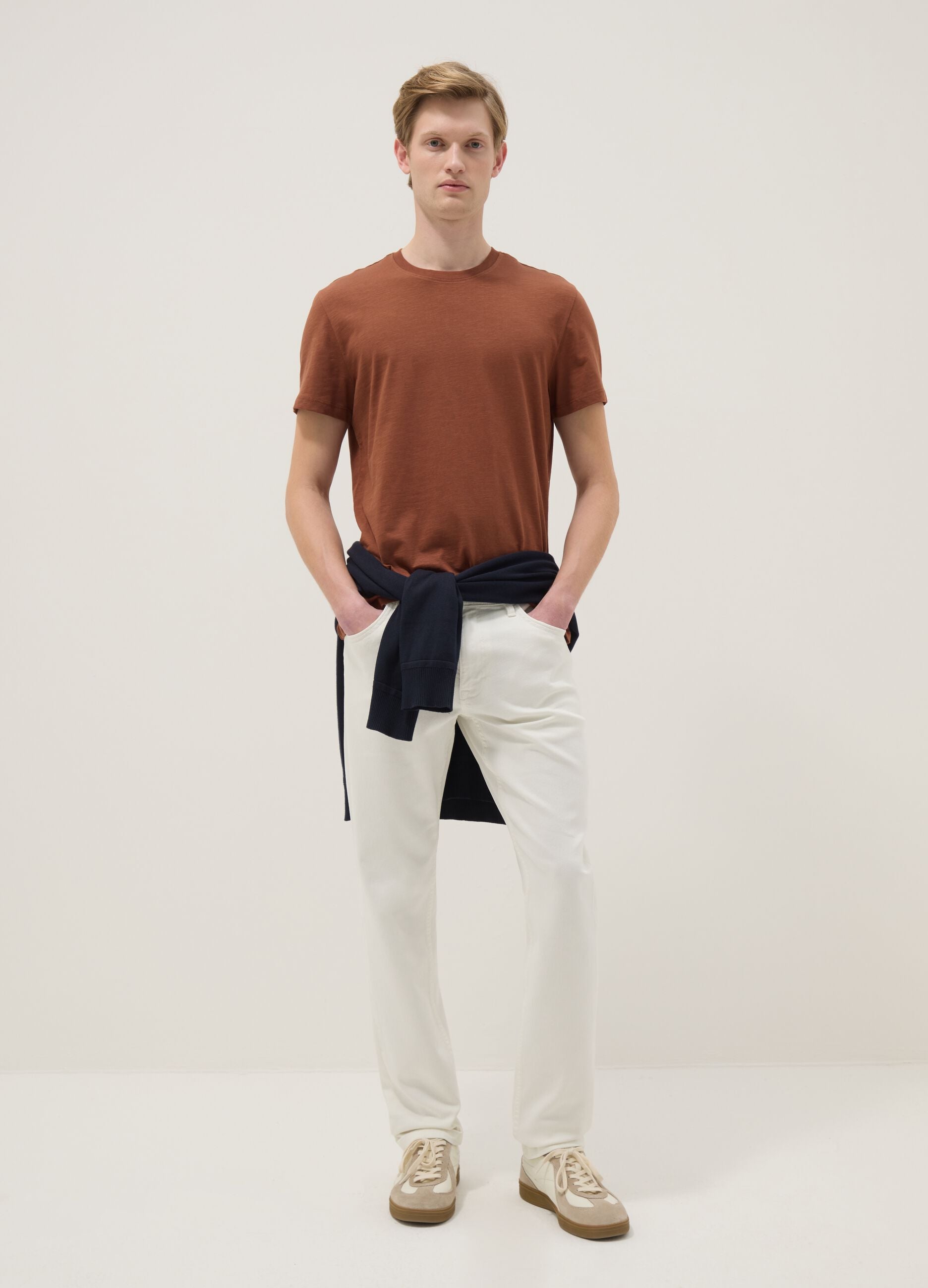 Brown short-sleeve pure cotton regular fit T-shirt