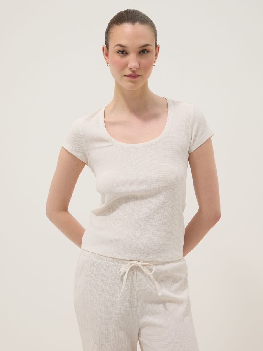 White short-sleeved stretch T-shirt_0