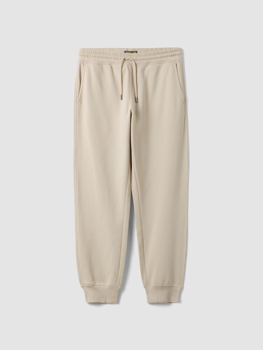Jogger beige in misto cotone con fondo a polsino e coulisse_5