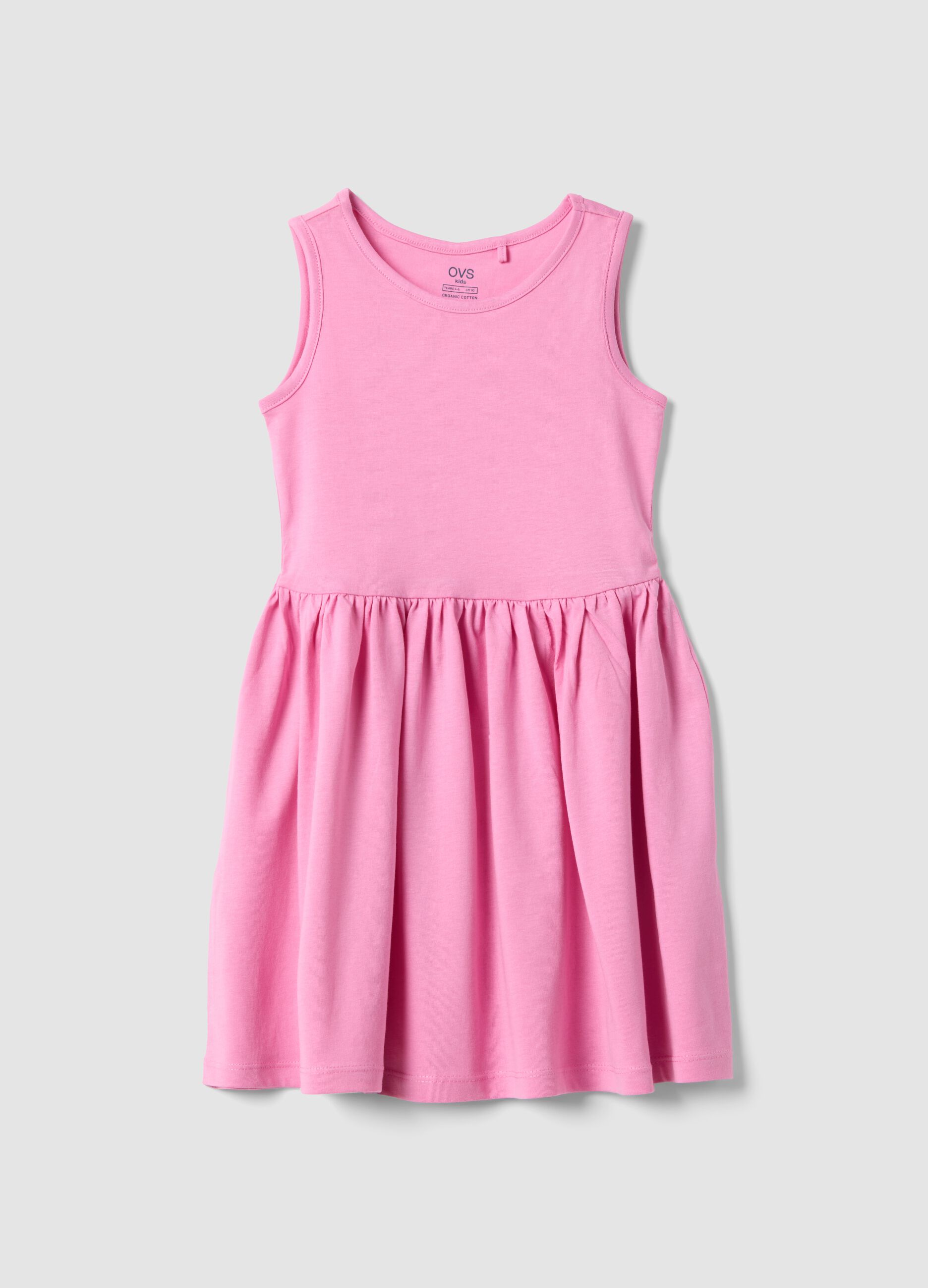 Girls' sleeveless pink pure cotton dress regular fit