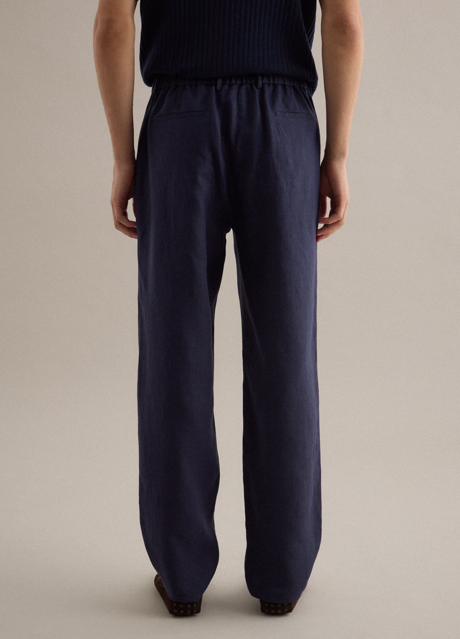 Regular fit pure linen blue trousers