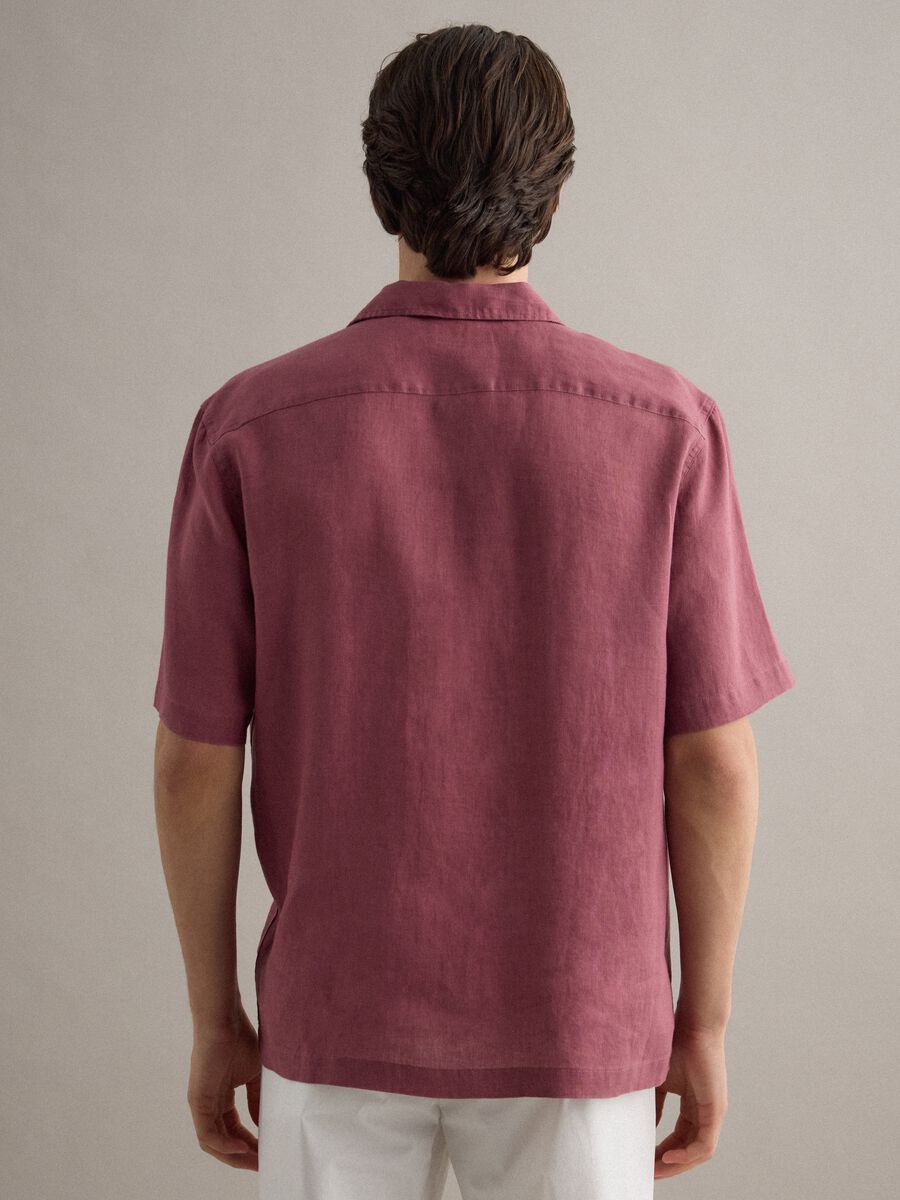 Regular fit pink short sleeve pure linen shirt with pocket_3