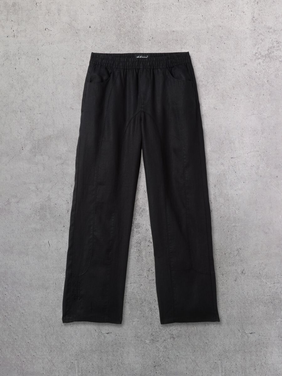 100% Linen Wide-Leg Trousers Black_0