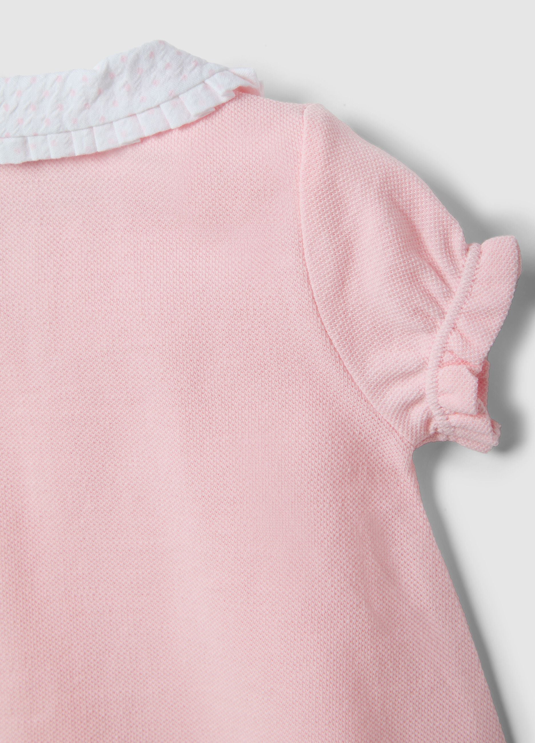 Pink pure cotton baby onesie with a pointed collar