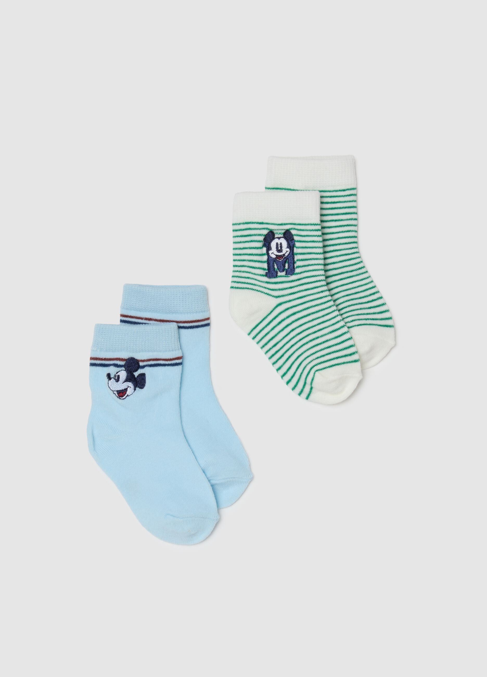 Newborn Multicolour Cotton Blend Socks Twin Pack with Mickey Embroidery