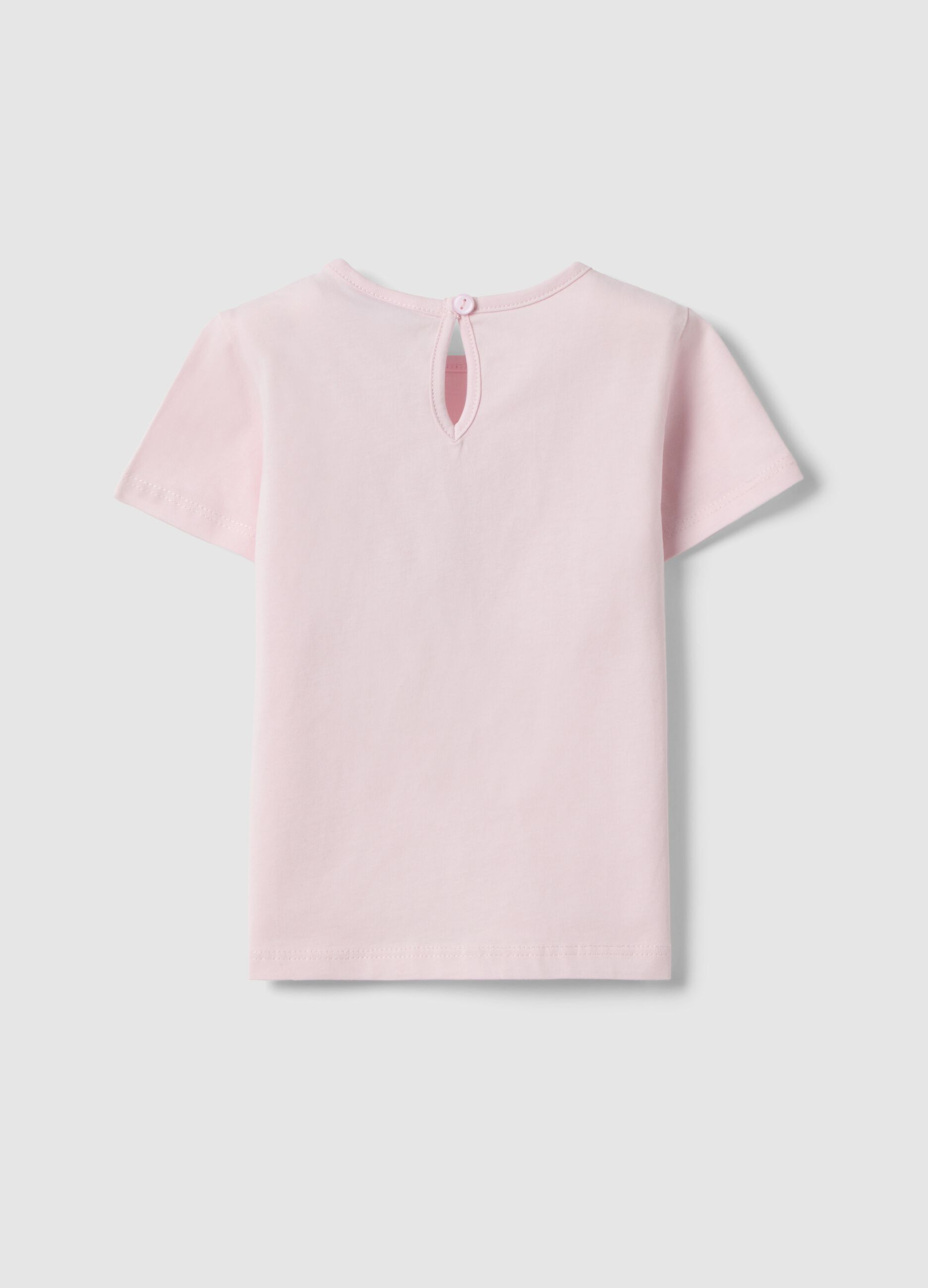 Pink pure cotton regular fit girl's T-shirt with teddy bear