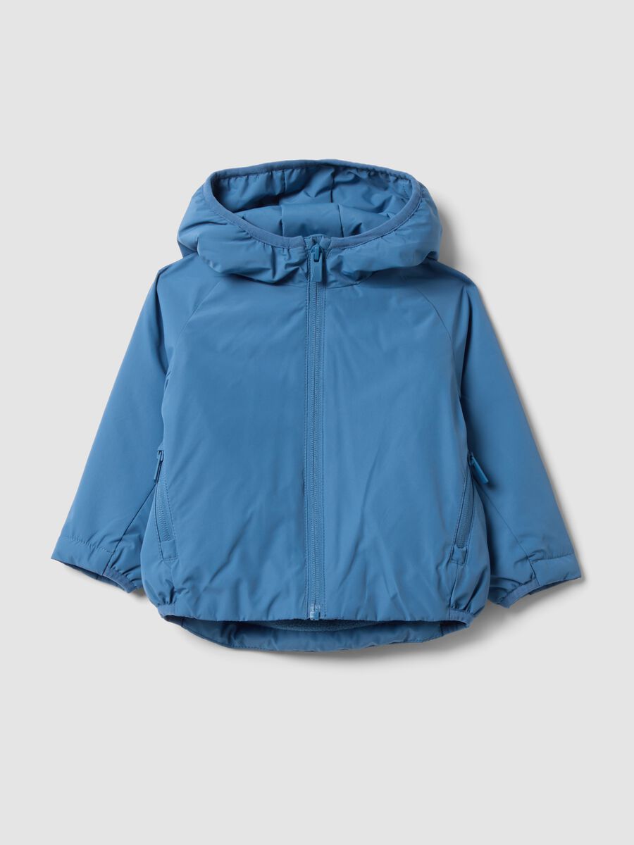 Giacca idrorepellente blu con cappuccio e zip regular fit per bimbo_0