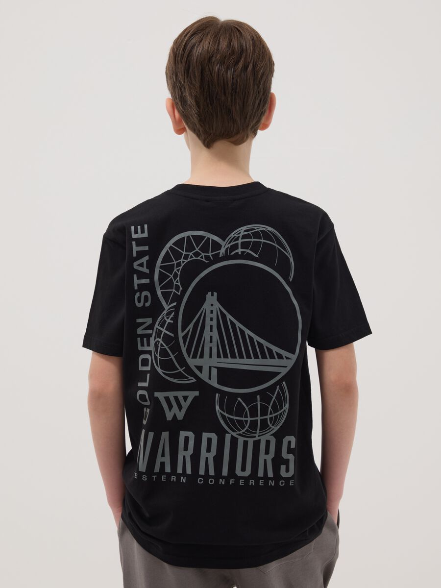 T-shirt in puro cotone nero da ragazzo relaxed fit Warriors_2
