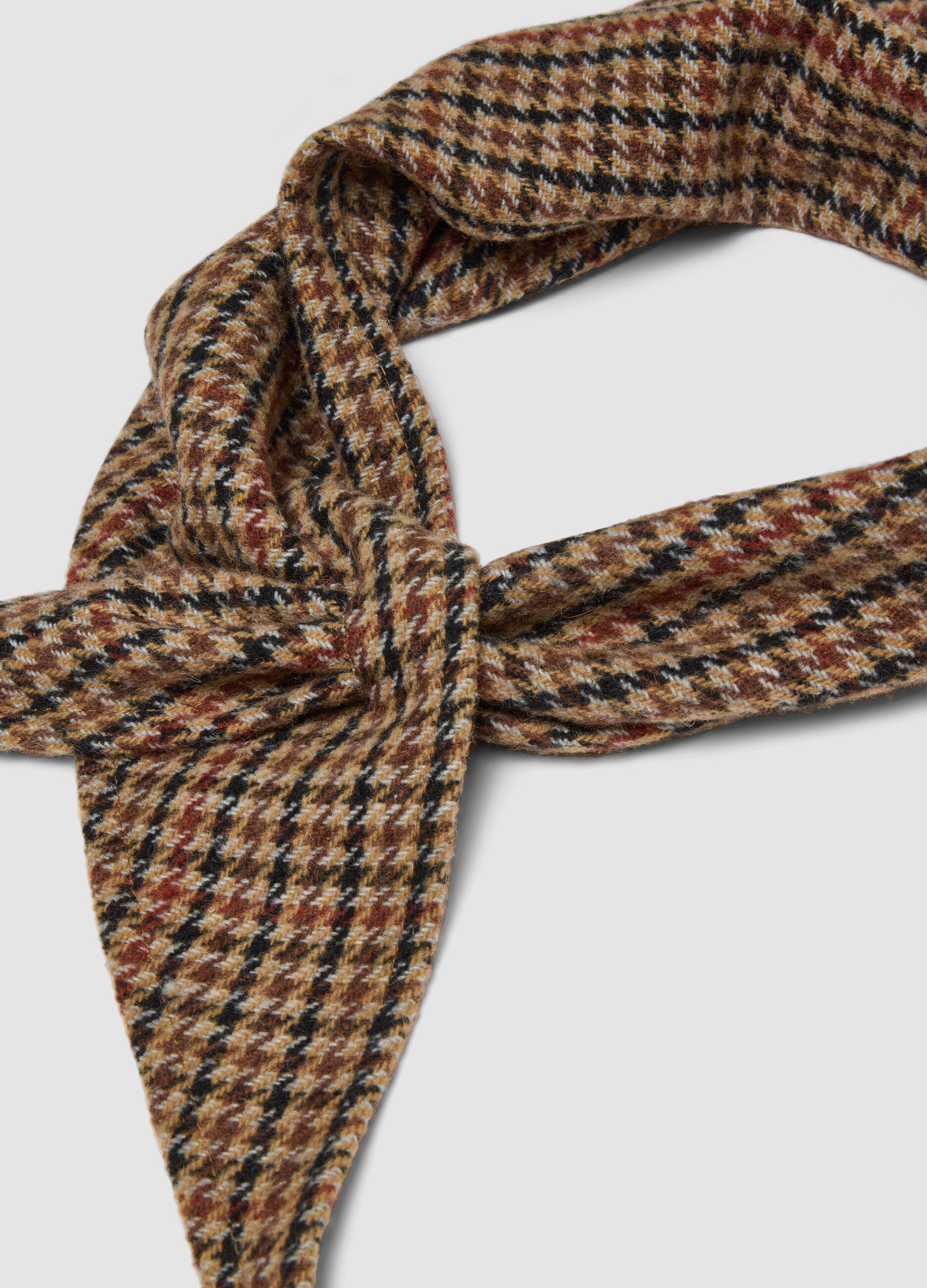 Brown patterned wool and viscose blend scarf