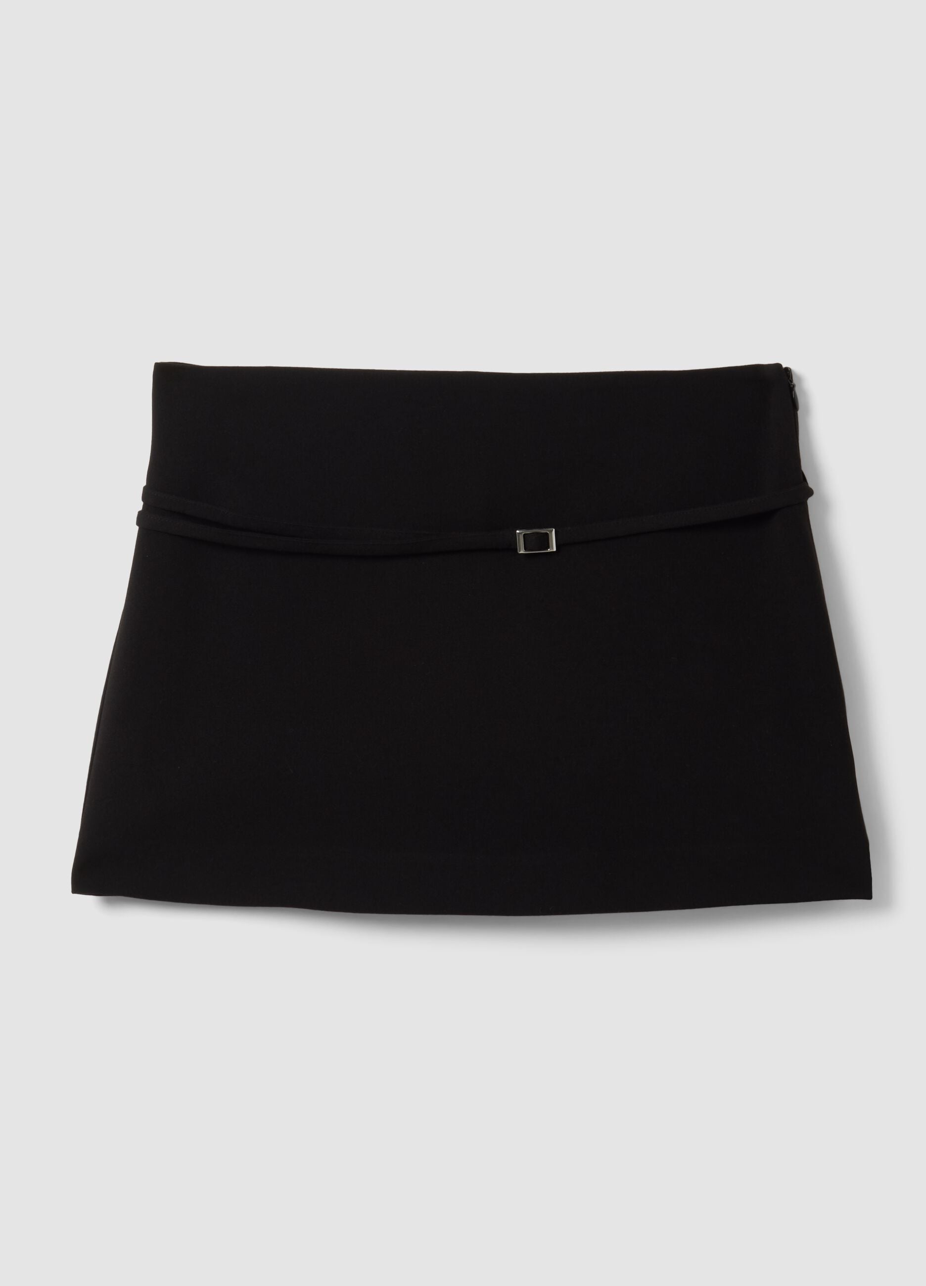 Black stretch viscose mini skirt with belt