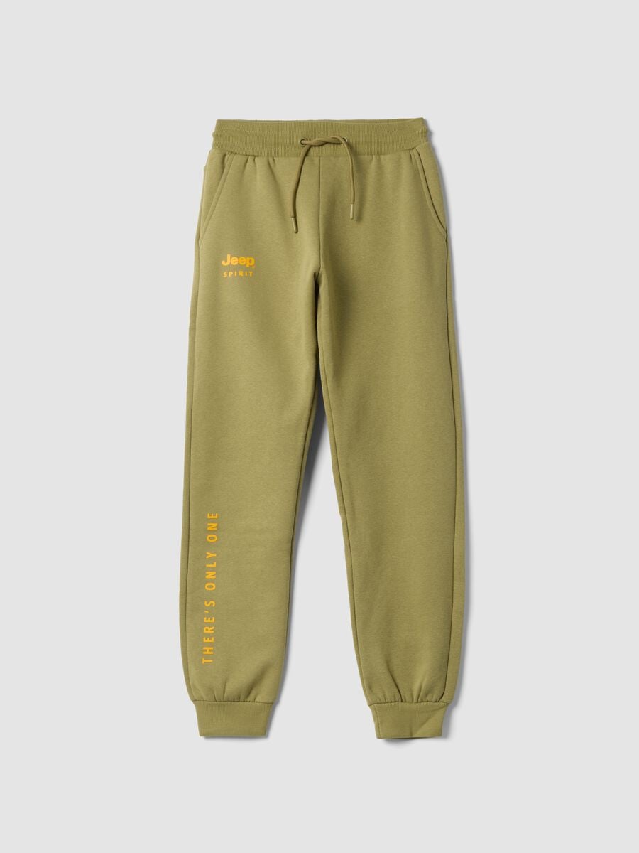 Green cotton-blend trousers with cuffed hems_0