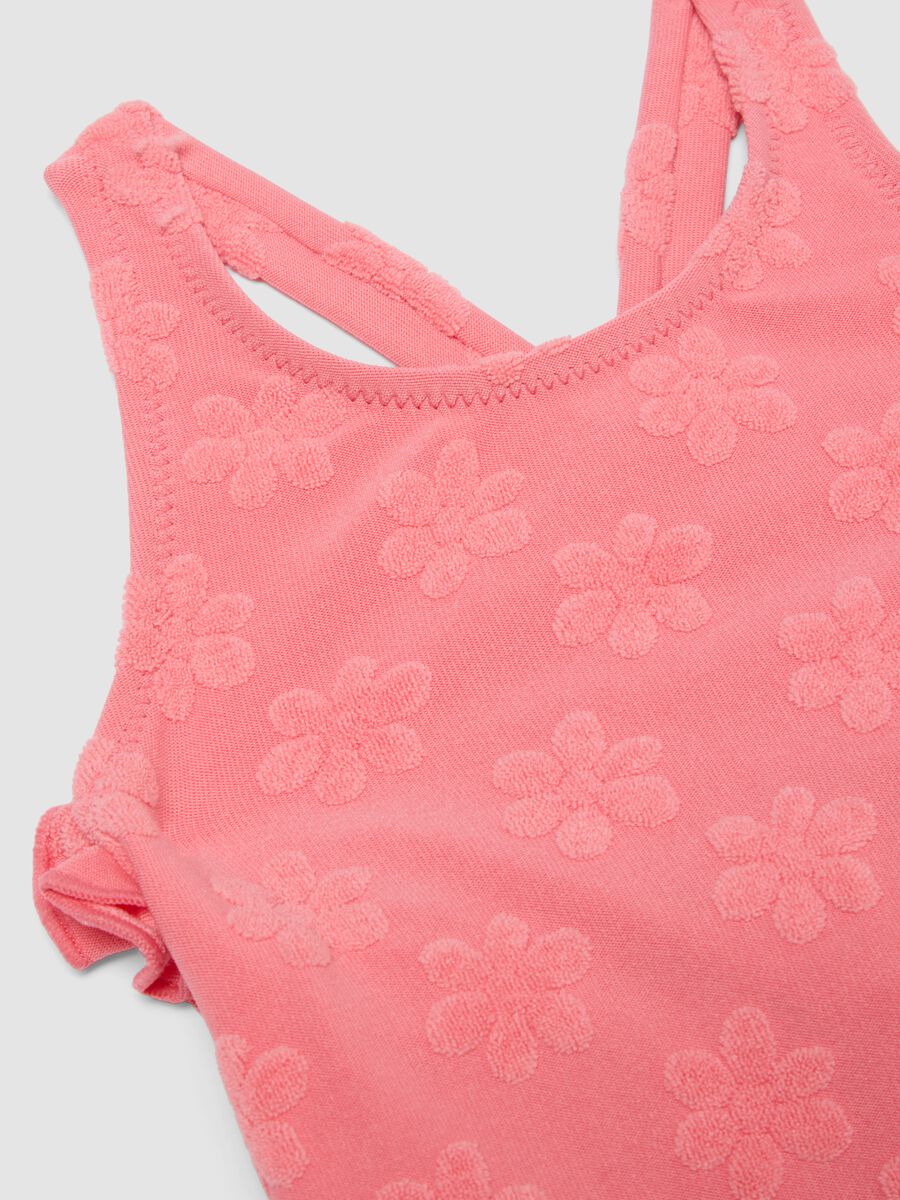Costume intero rosa in tessuto elasticizzato da neonata con fiori_3