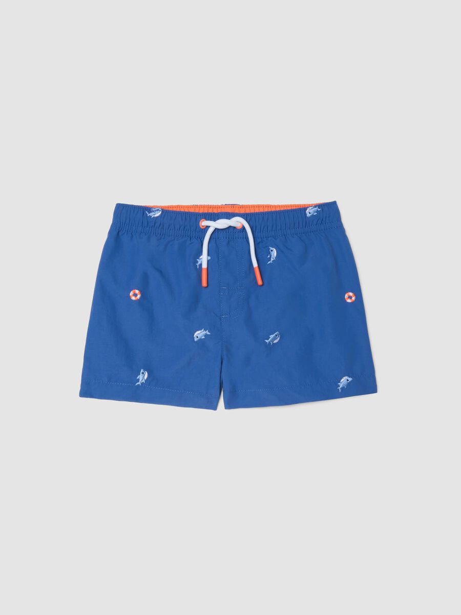 Costume boxer azzurro mare con stampa pesci per bimbo_0