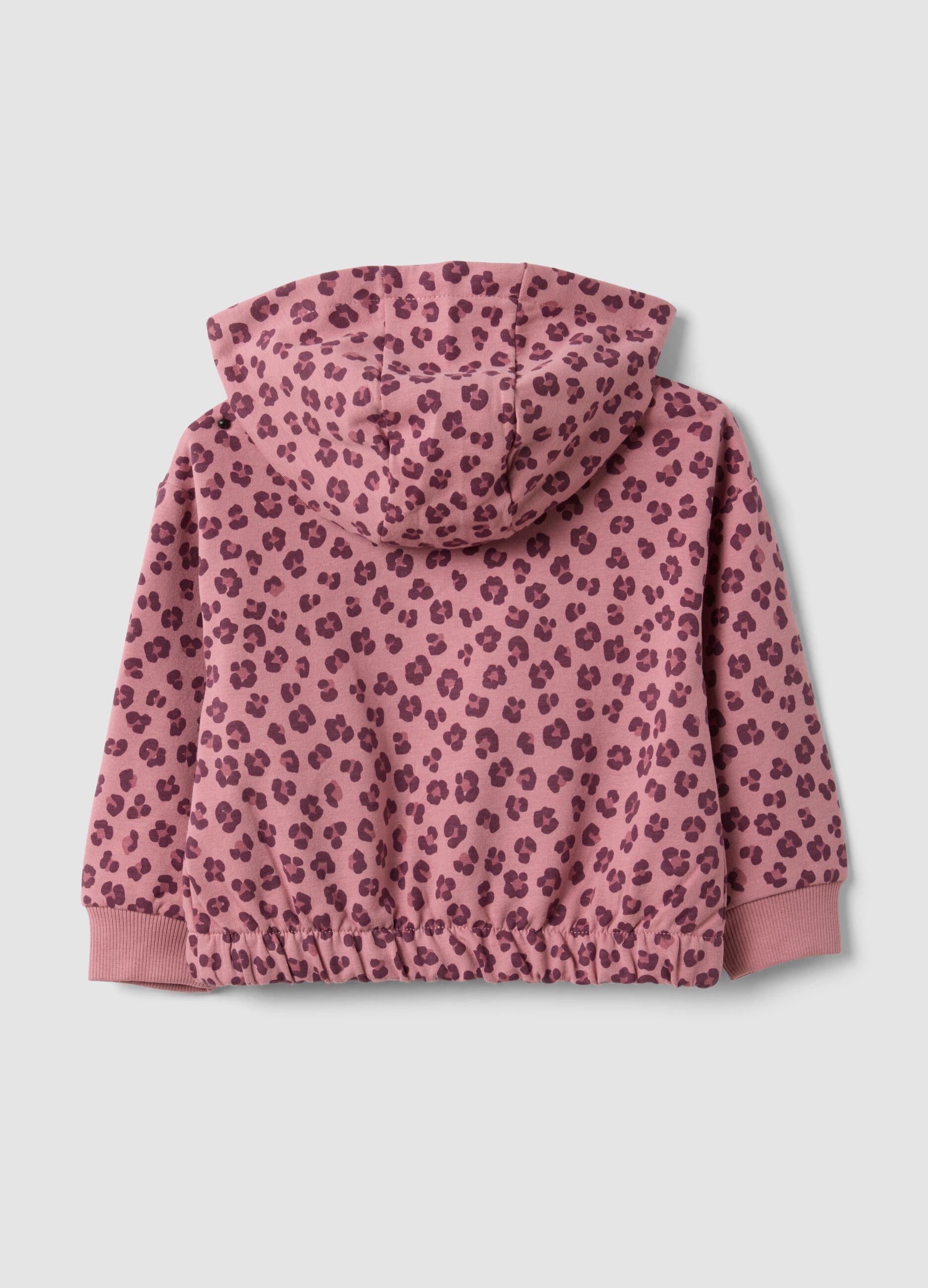 Felpa rosa con cappuccio in cotone elasticizzato e fantasia animalier per bimba