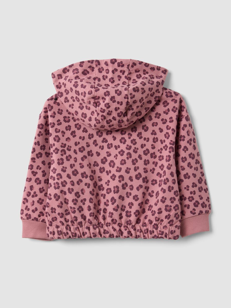 Felpa rosa con cappuccio in cotone elasticizzato e fantasia animalier per bimba_1