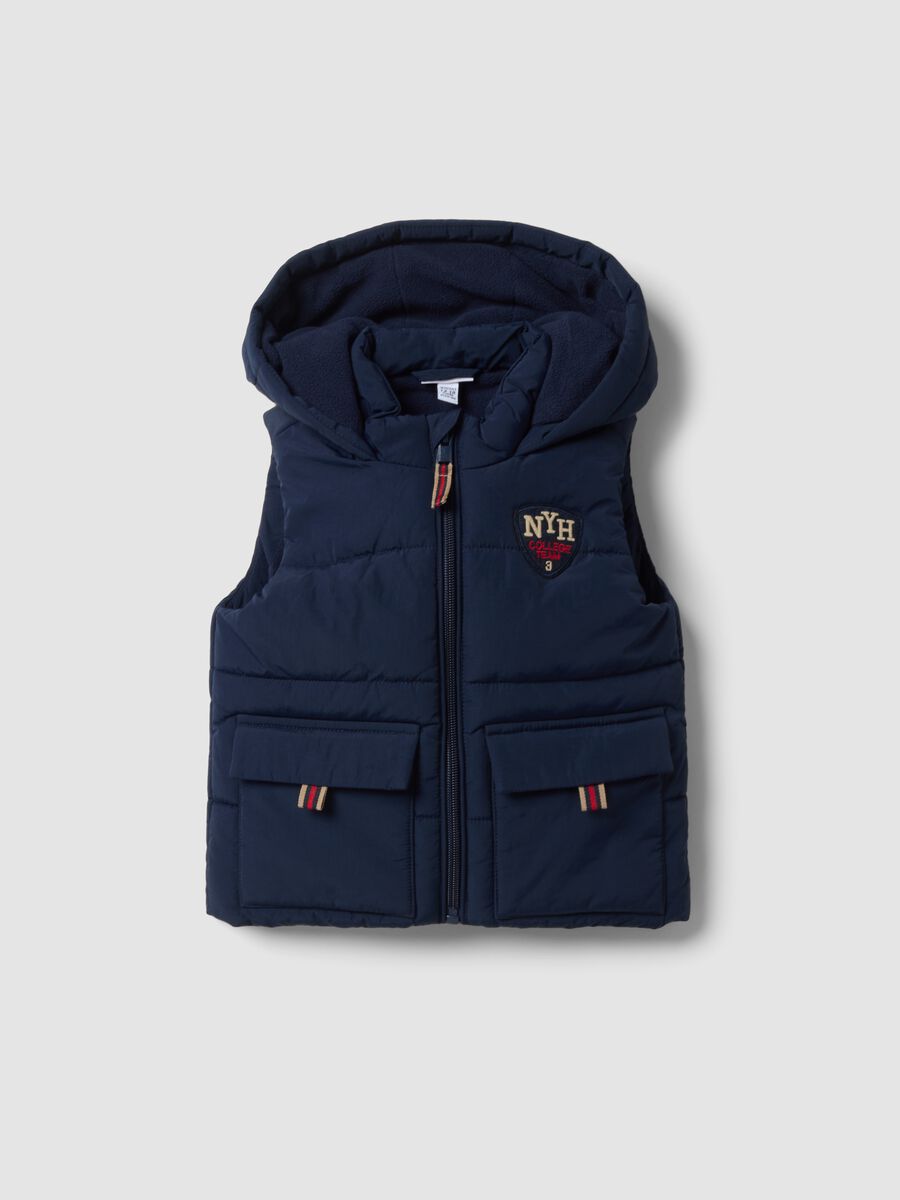 Gilet blu imbottito con cappuccio e zip per bimbo_0