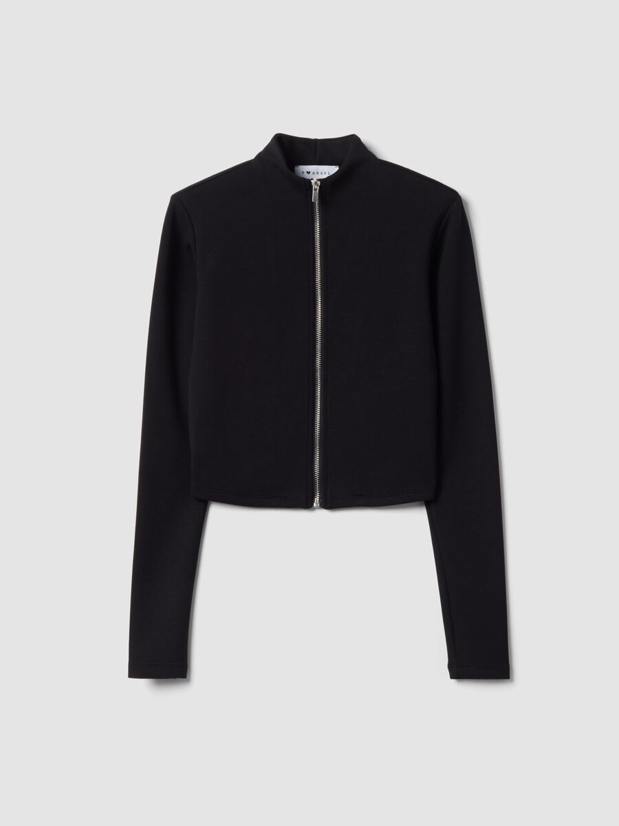 Black stretch modal sweatshirt with high neck_4