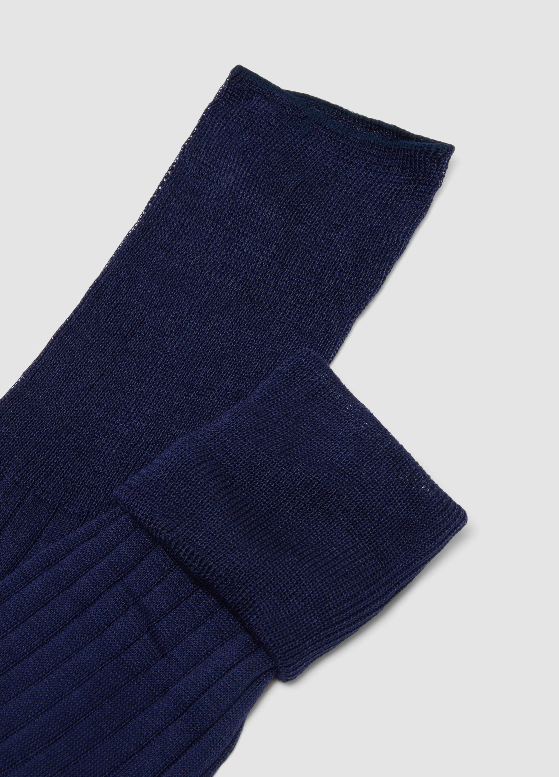 Long blue ribbed socks in pure cotton