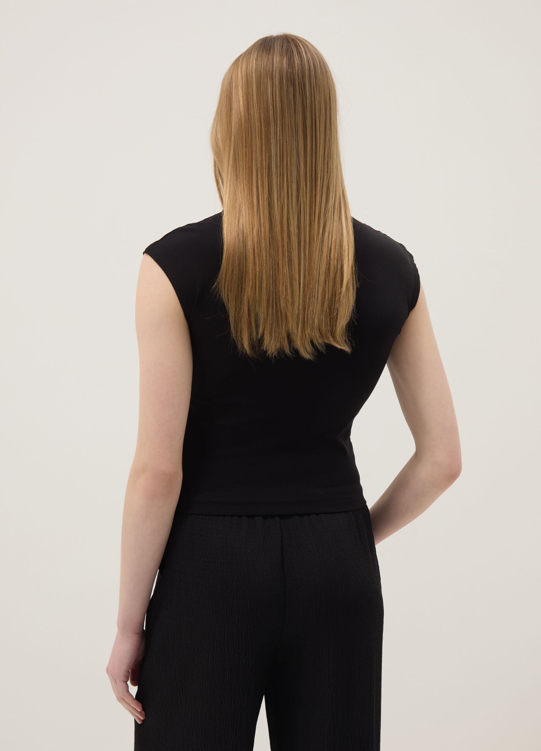 Black stretch cotton fitted tank top
