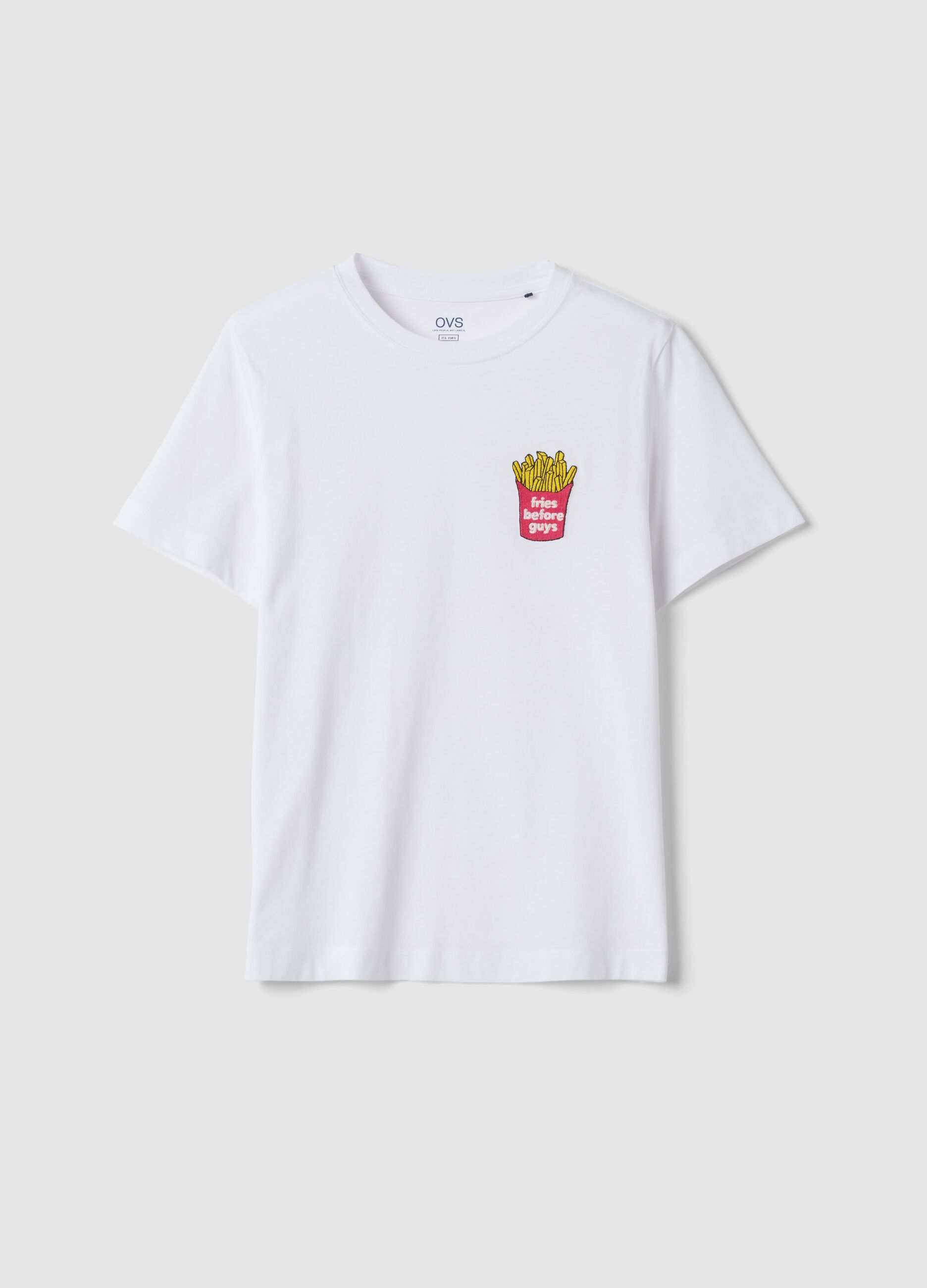 White pure cotton T-shirt with embroidery
