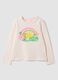 Pink stretch cotton T-shirt with rainbow print_0