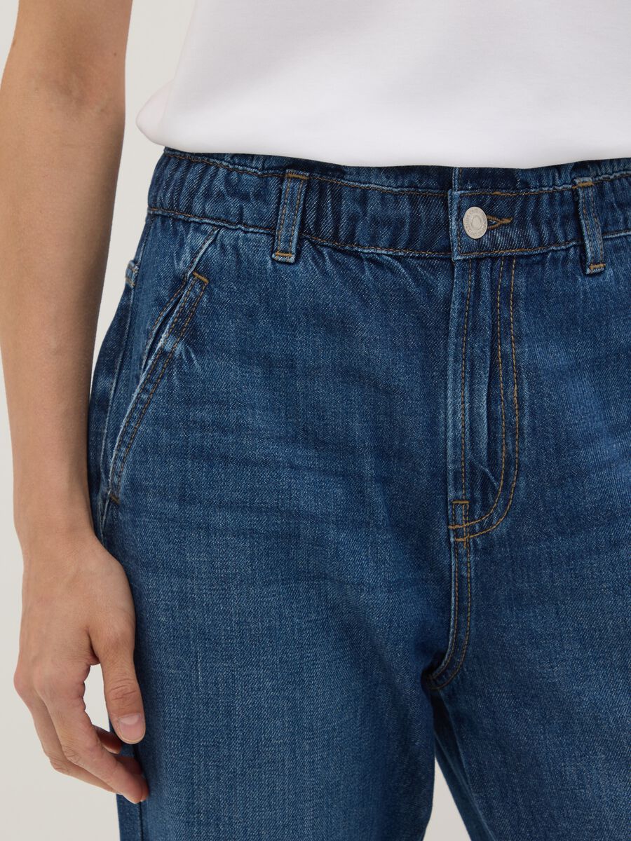 Blue denim baggy-fit jeans in pure cotton with paperbag waist_3