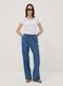 Blue pure cotton wide-leg denim trousers with drawstring_0