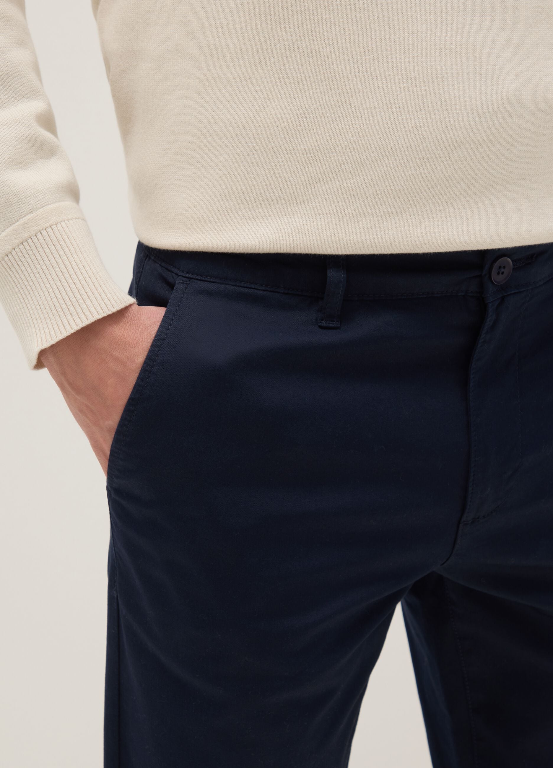 Blue stretchy cotton slim fit chino trousers