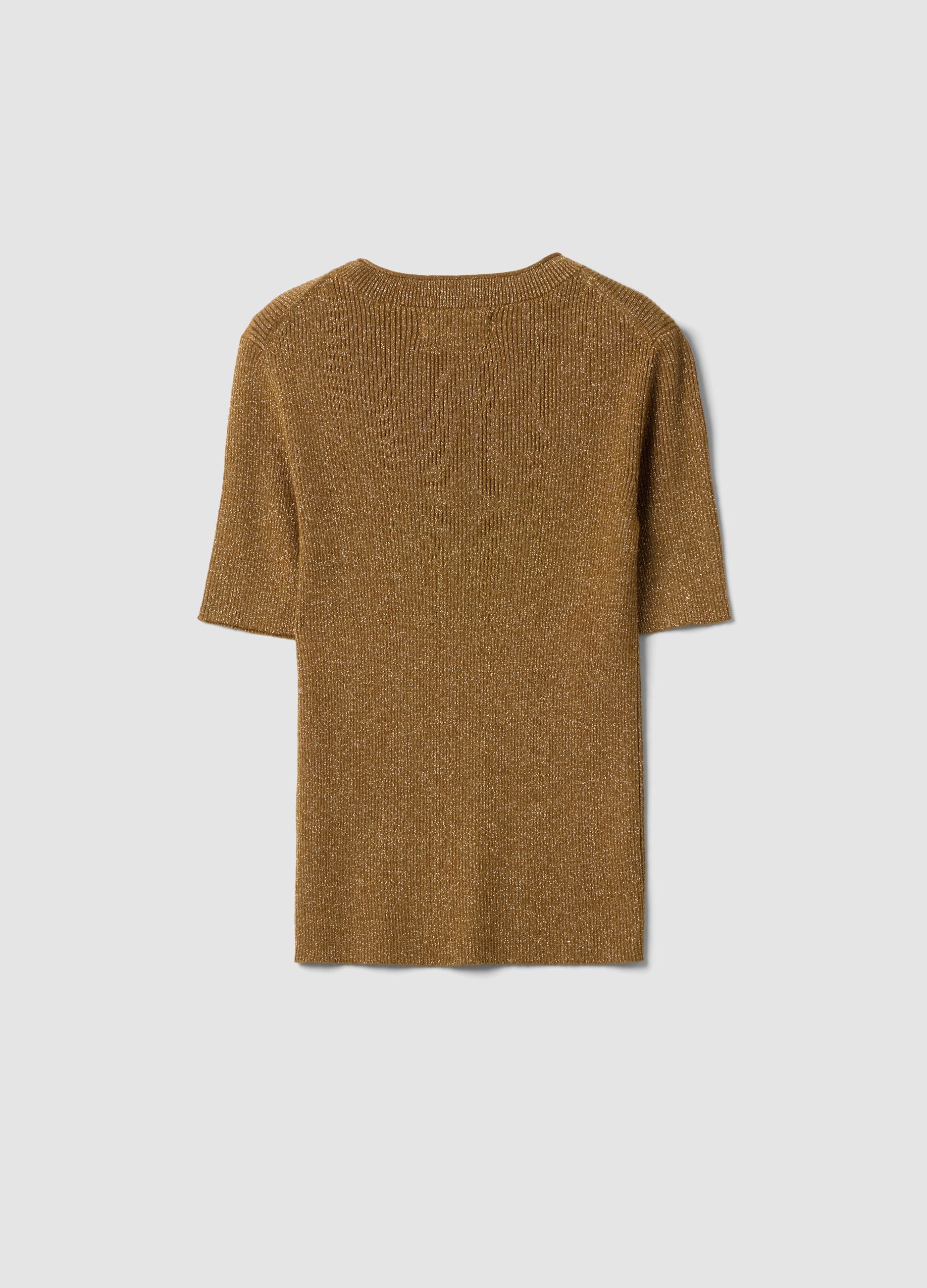 Brown fitted rib-knit viscose blend top