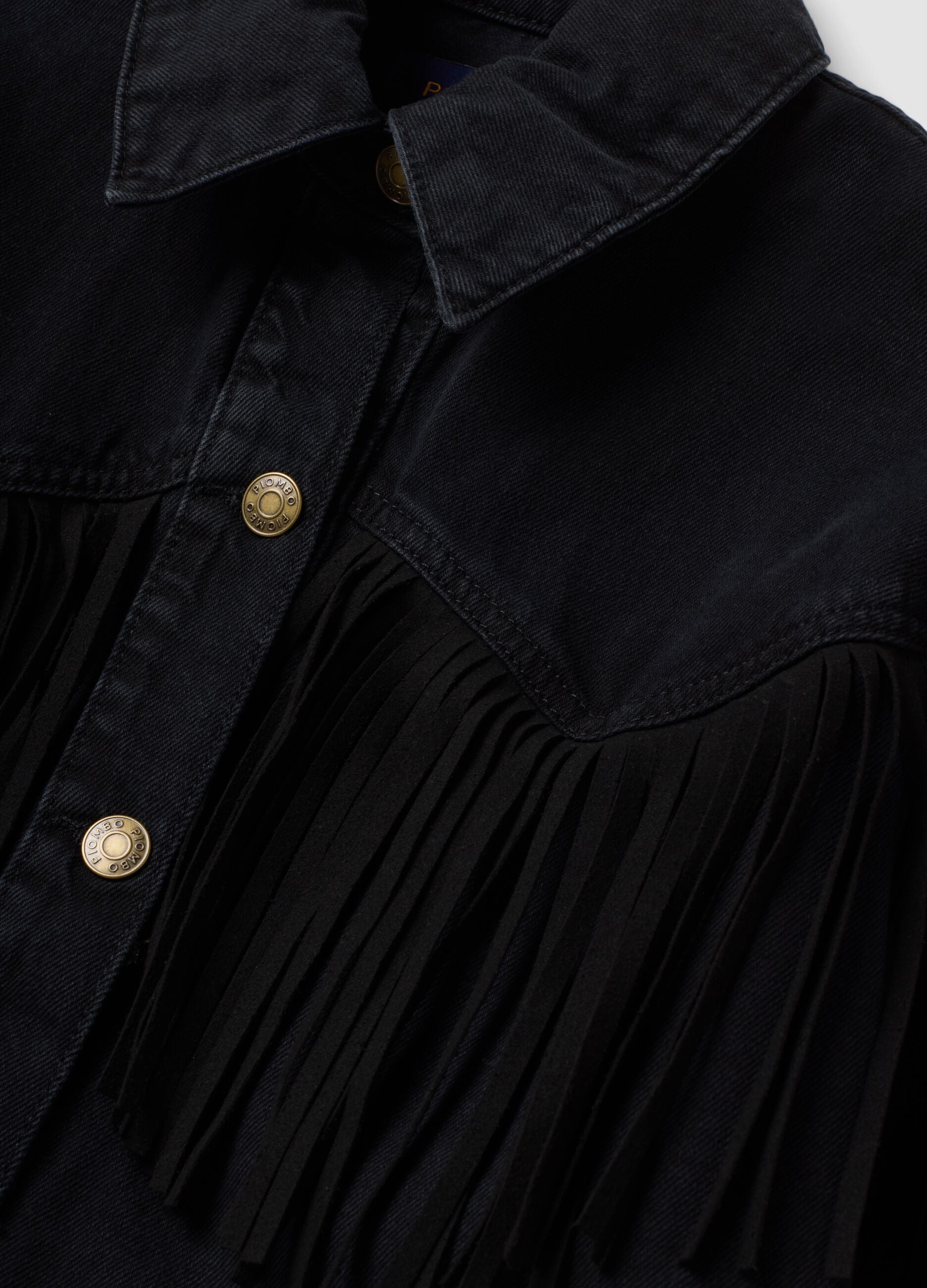 Black pure cotton denim jacket with fringes