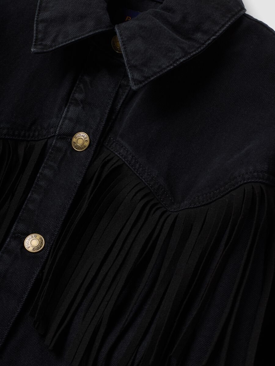 Black pure cotton denim jacket with fringes_5