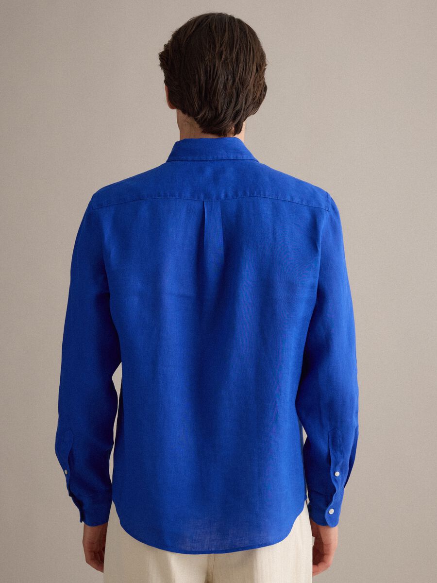 Blue pure linen shirt with button-down collar, regular fit_3