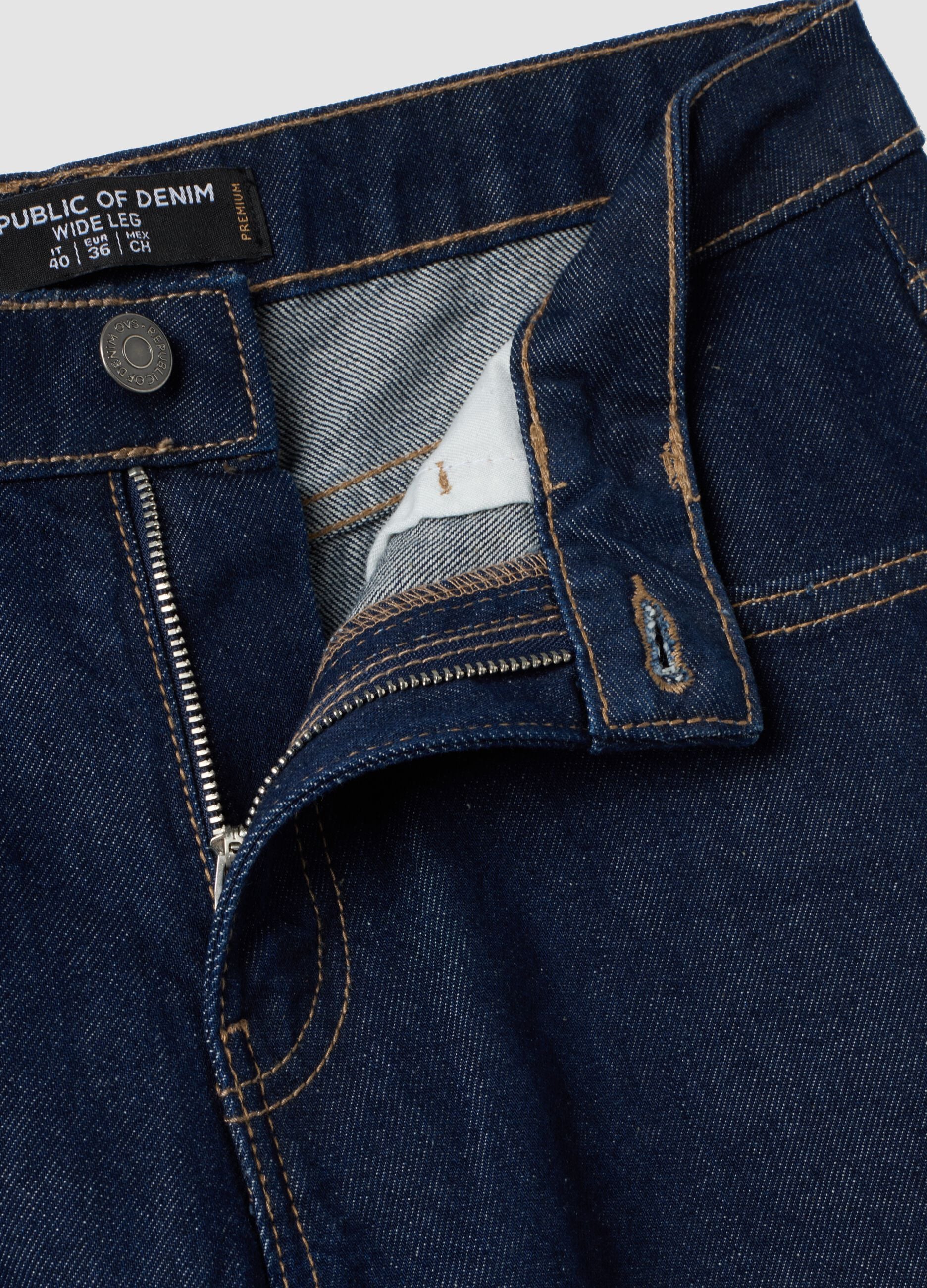 Dark blue low-rise wide-leg pure cotton jeans