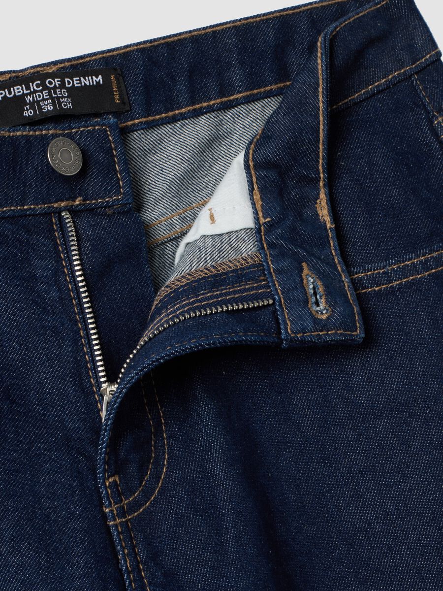 Dark blue low-rise wide-leg pure cotton jeans_6