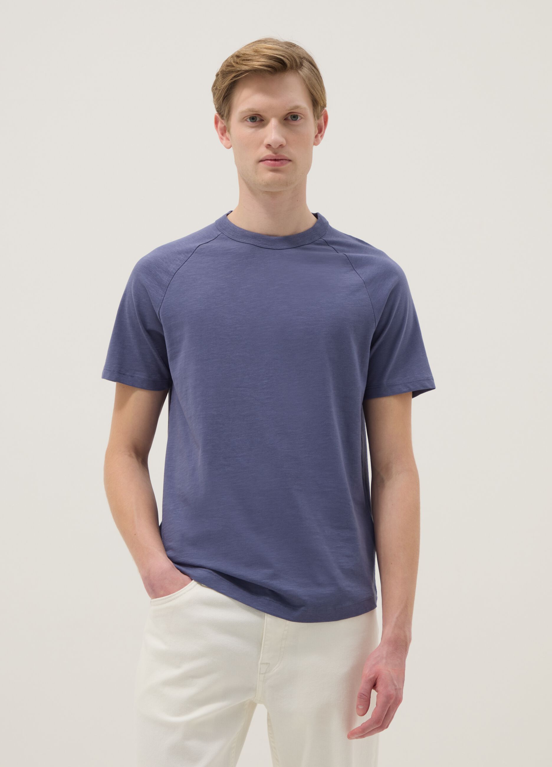 Regular fit blue pure cotton T-shirt