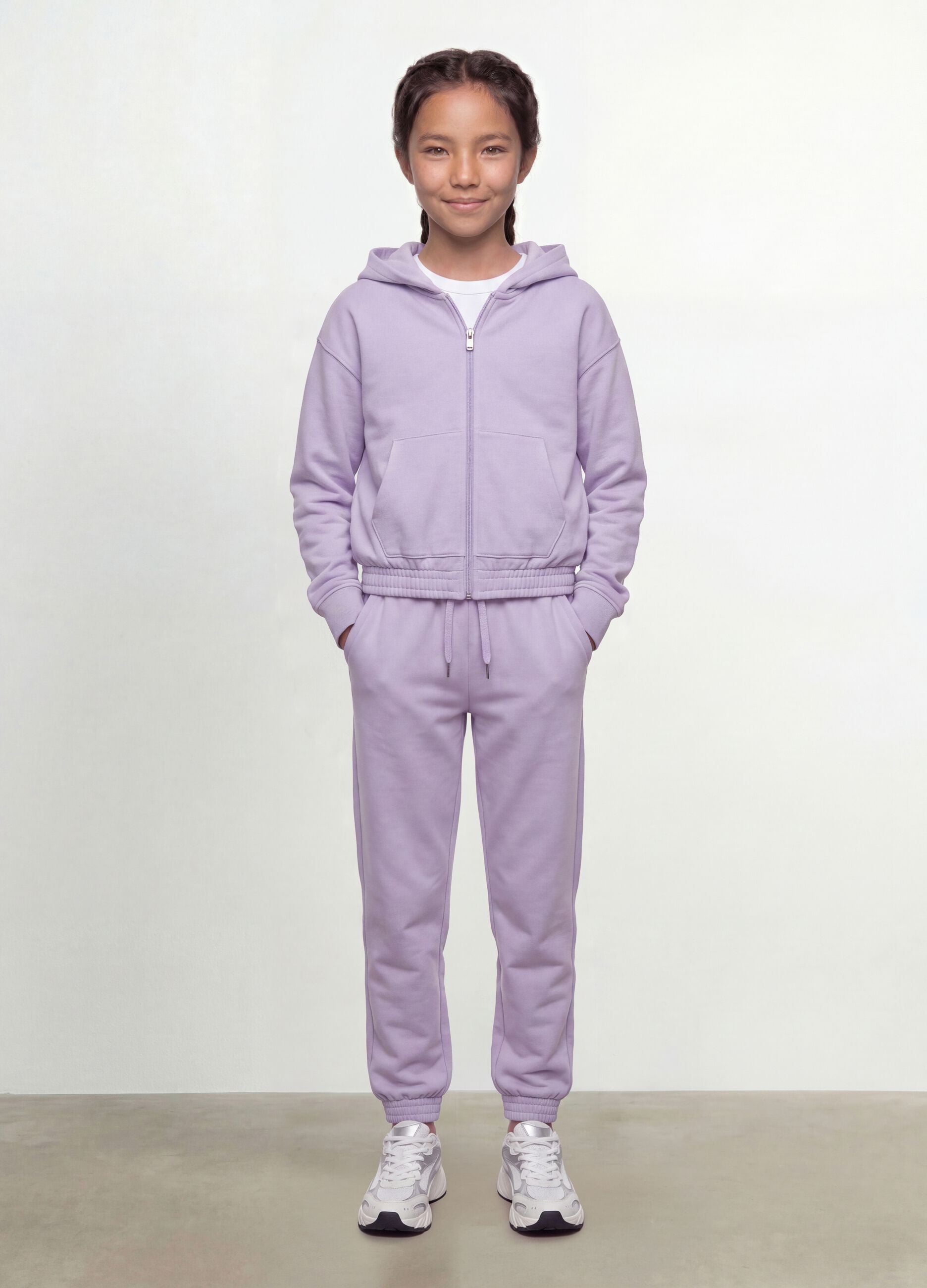 Purple organic cotton jogger trousers, regular fit, for girls