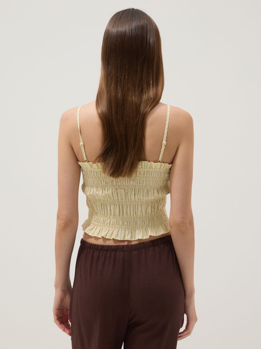 Yellow pure cotton tank top with ruched finish_3