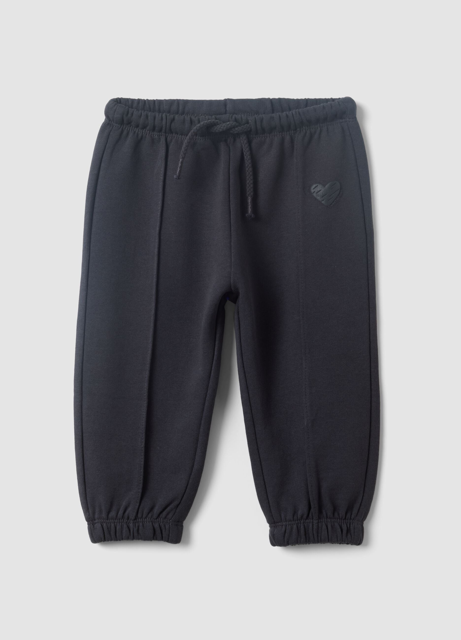 Black pure cotton jogger trousers with heart detail, comfort fit for baby girl