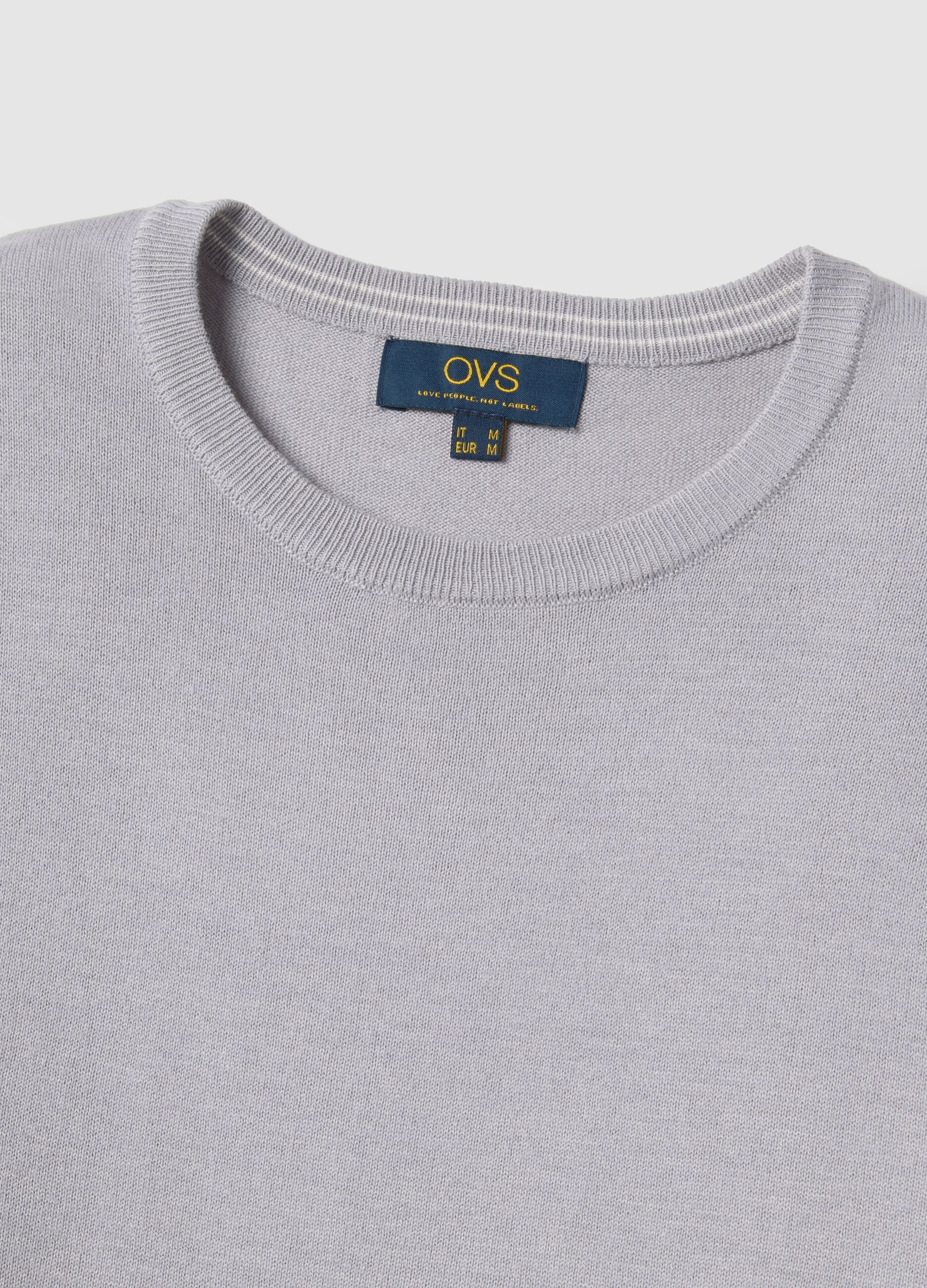 Grey cotton blend crew neck pullover, regular fit