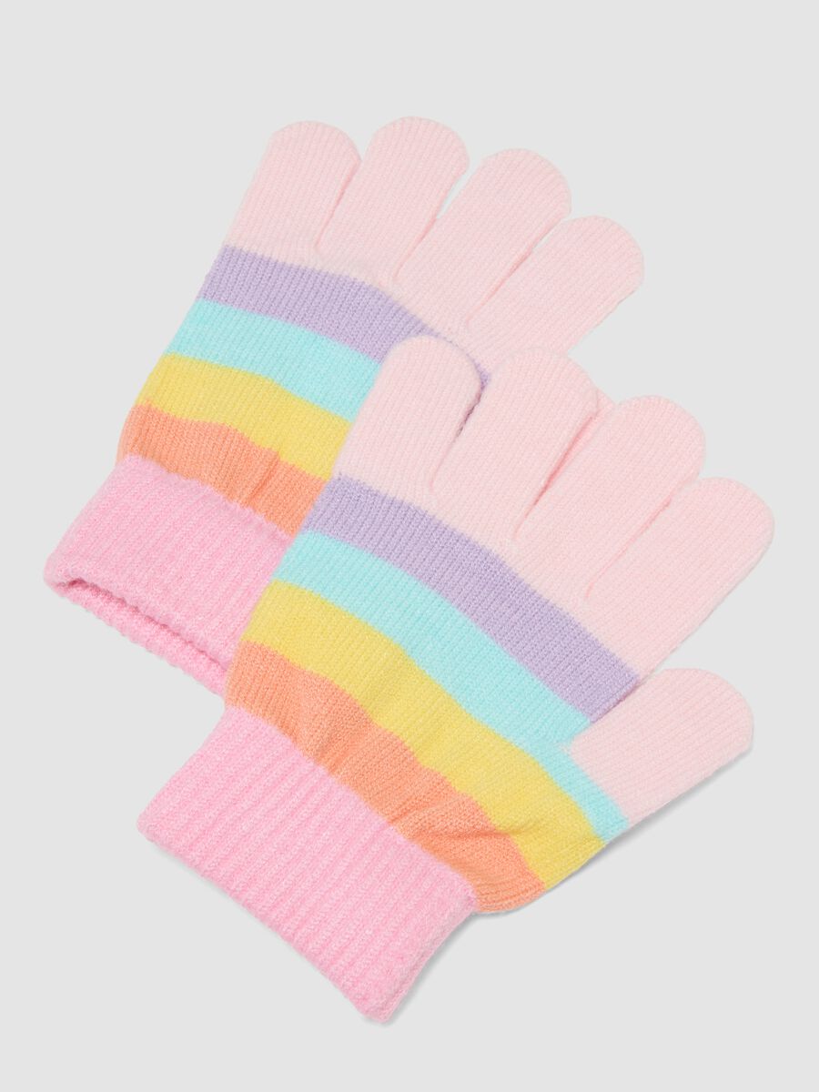 Pink stretch viscose set with hat and gloves_2