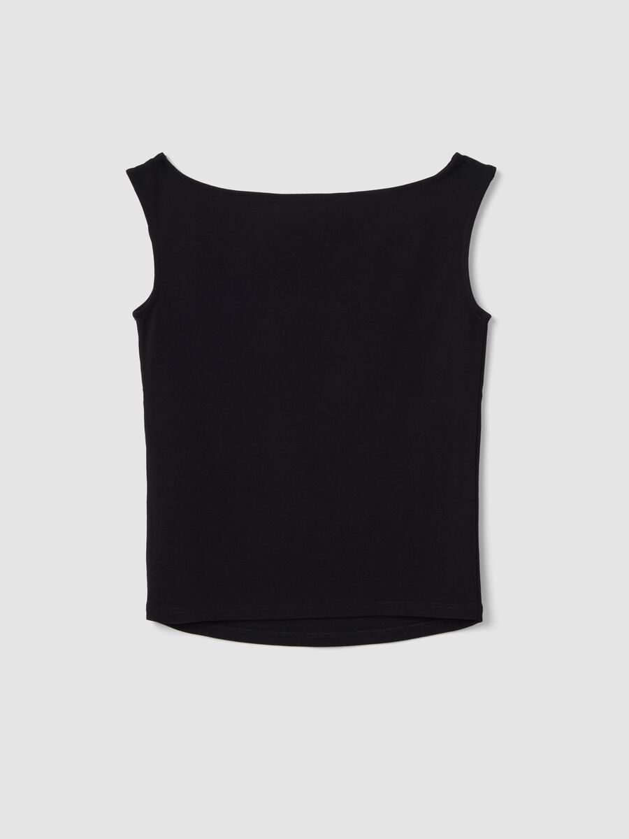 Top nero in cotone elasticizzato con occhielli metallici regular fit_6