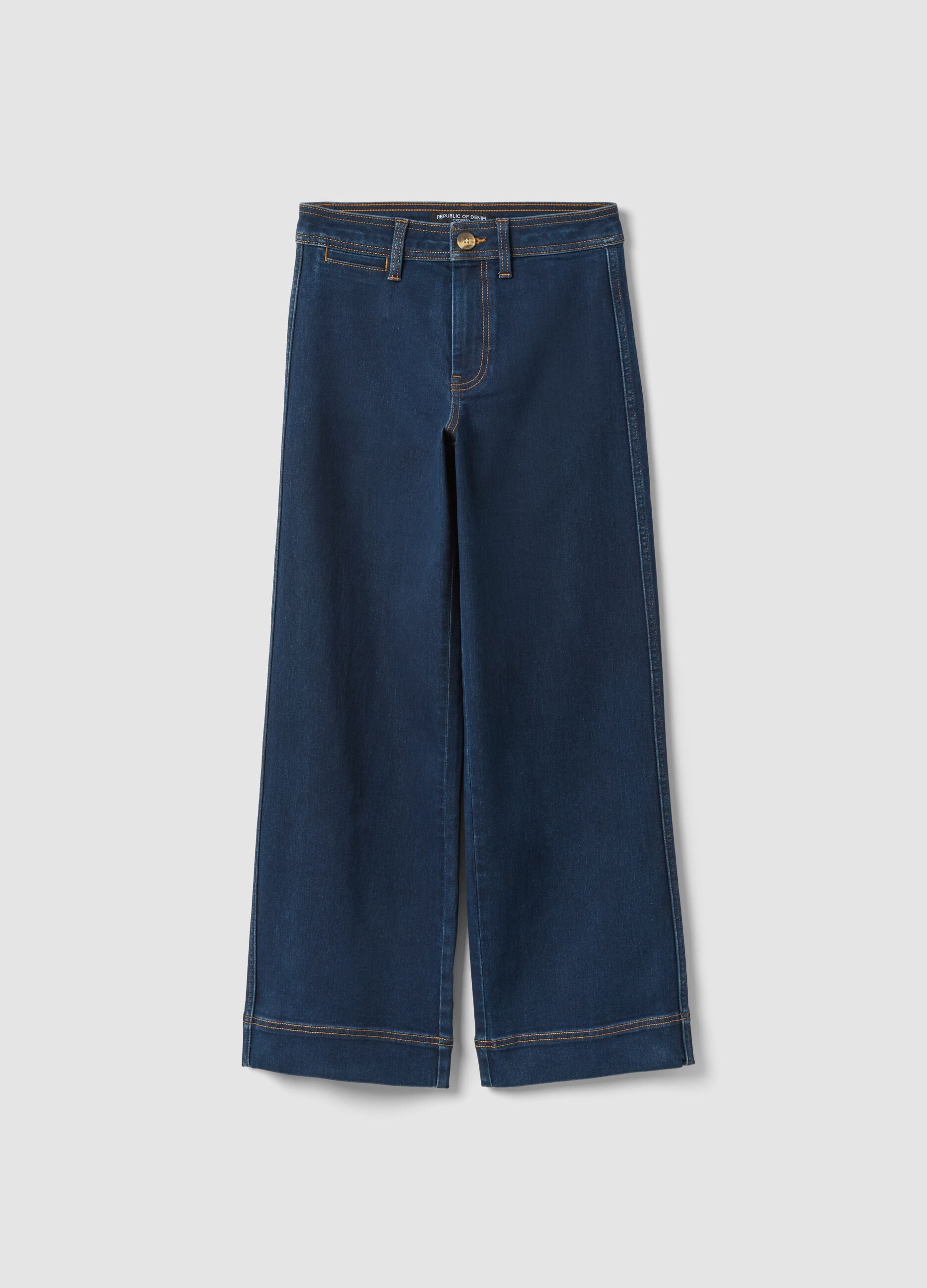 Blue wide-leg jeans in stretch cotton