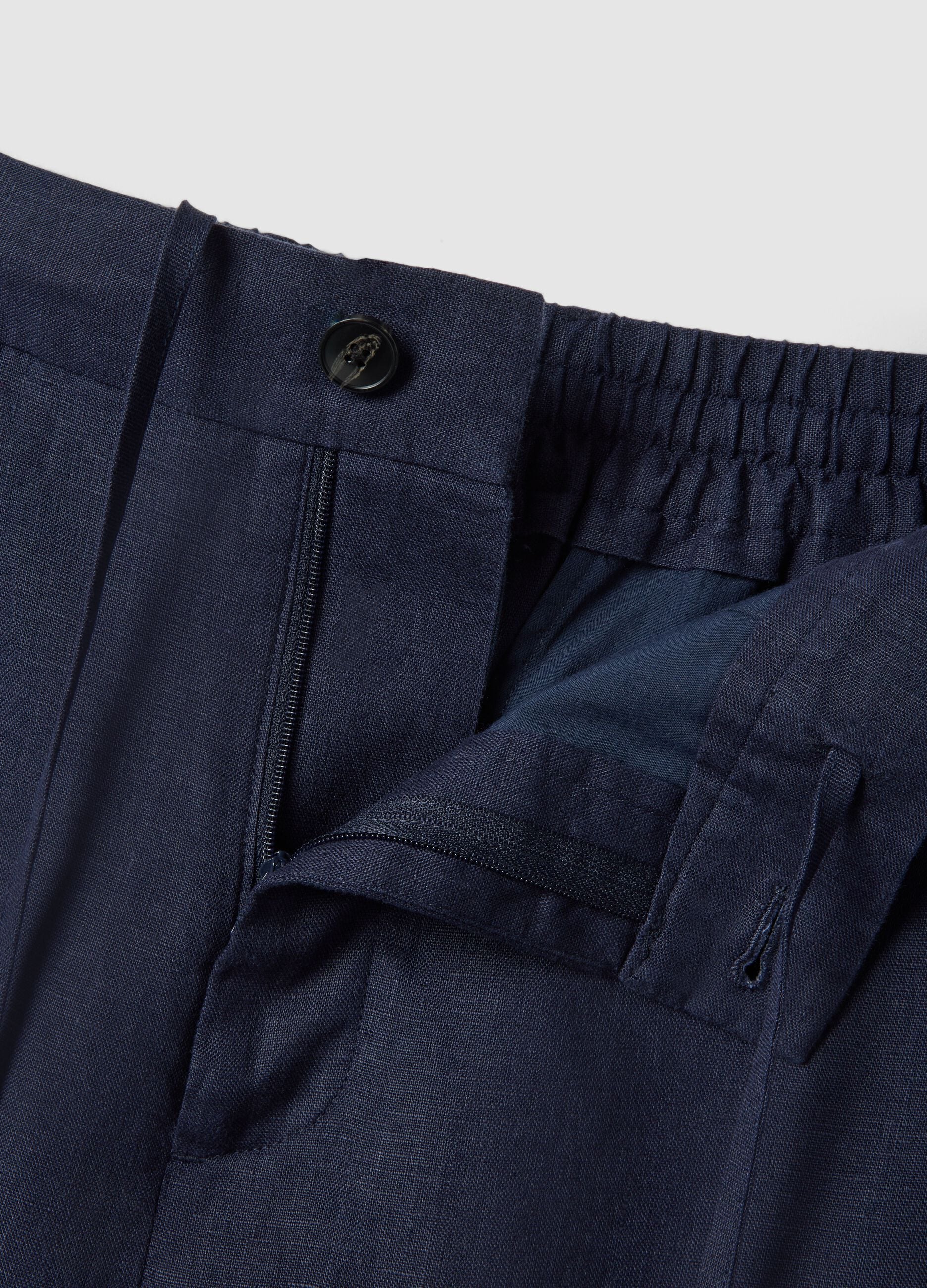 Regular fit pure linen blue trousers