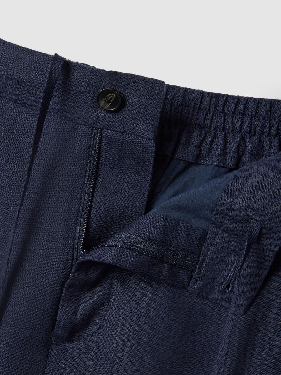Regular fit pure linen blue trousers_5
