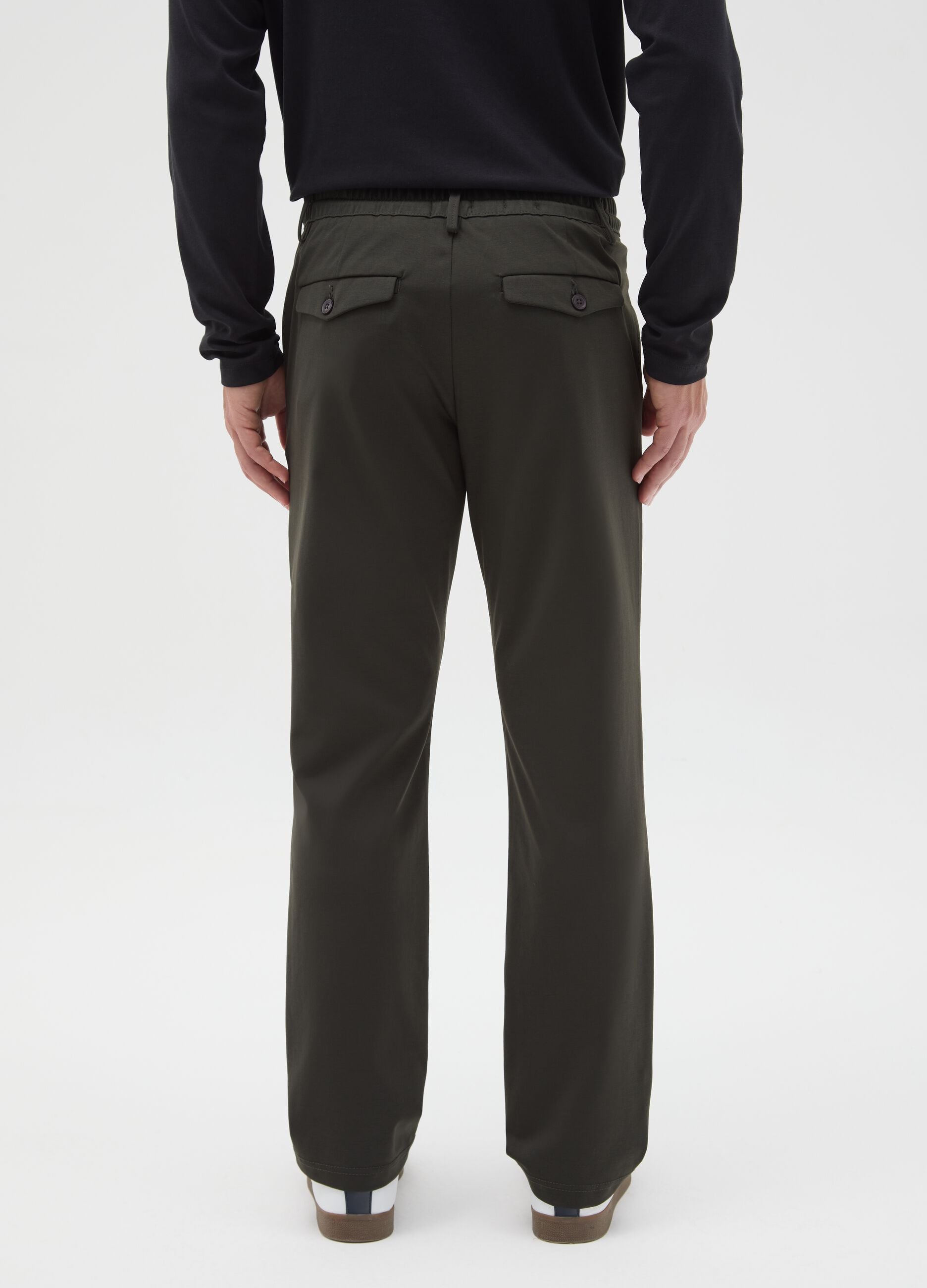 Green cotton blend regular fit chino trousers