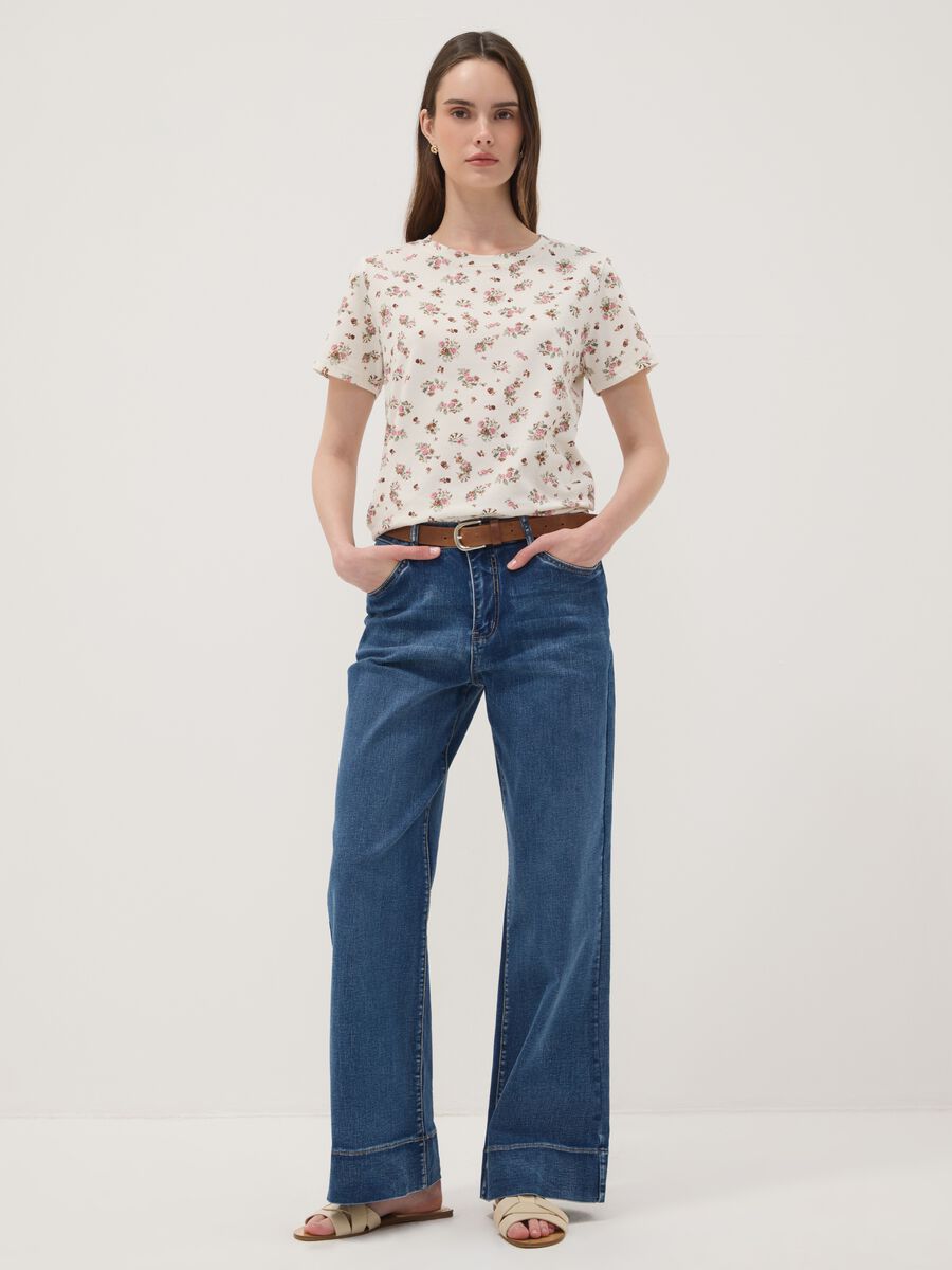 White floral stretch-cotton T-shirt, regular fit_1