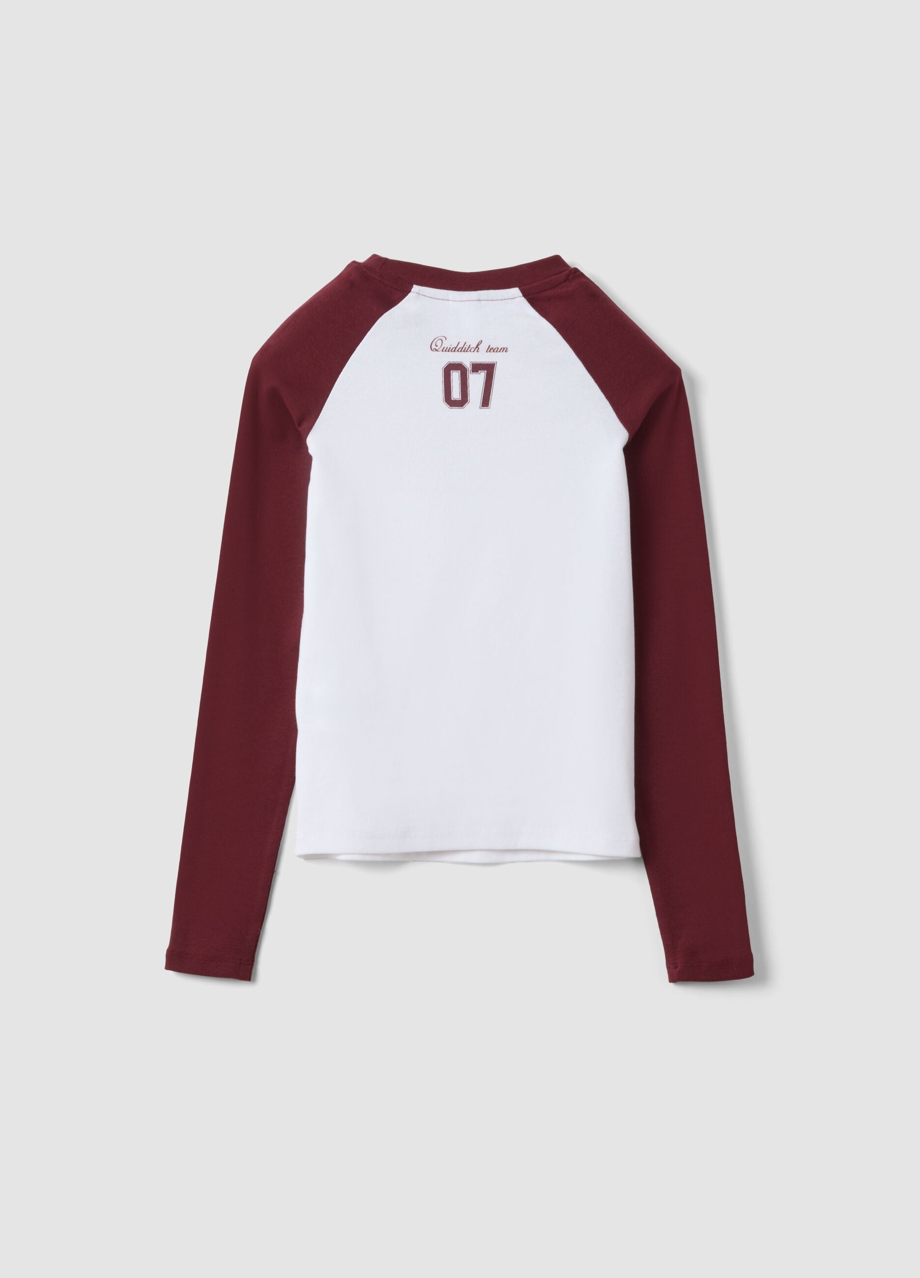 White stretch cotton girls&rsquo; T-shirt with Hogwarts crest