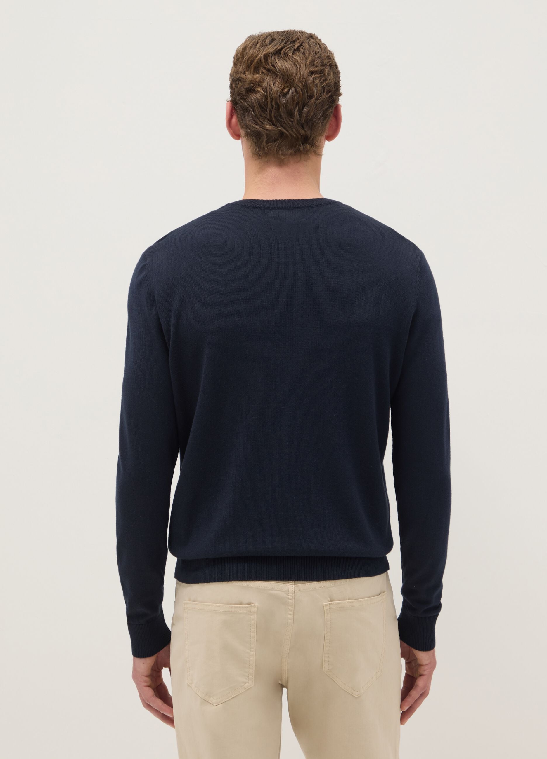 Blue crew neck pullover in cotton blend regular fit