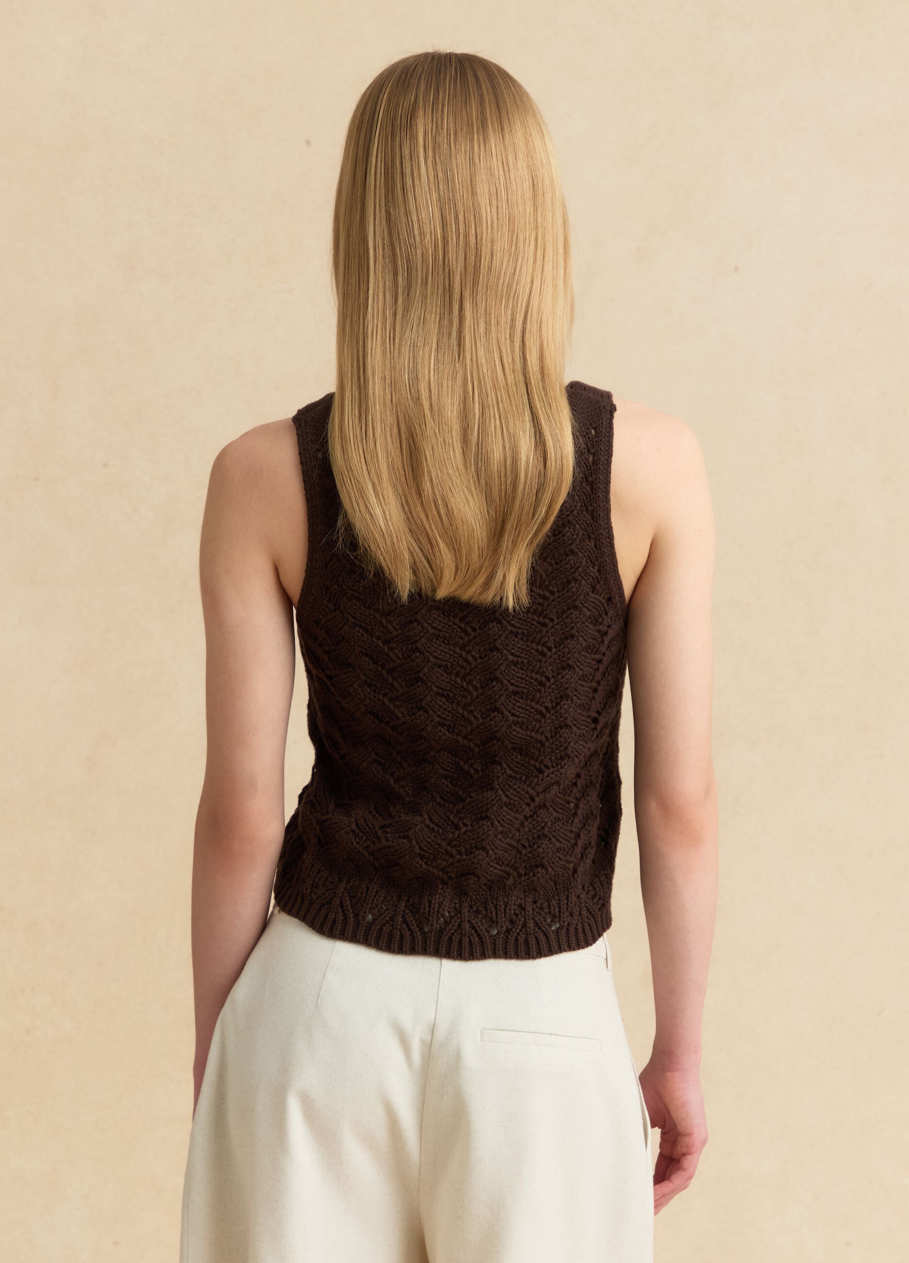 Brown pure cotton crochet tank top